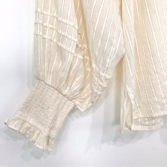 Cleobella Cream ARI Metallic Sparkle Stripe Ruffled Long Sleeve Peasant Blouse - Picture 13 of 16